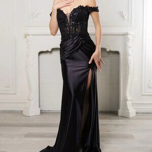 Silver,rose gold, blue, black, formal prom evening party gown off the shoulder